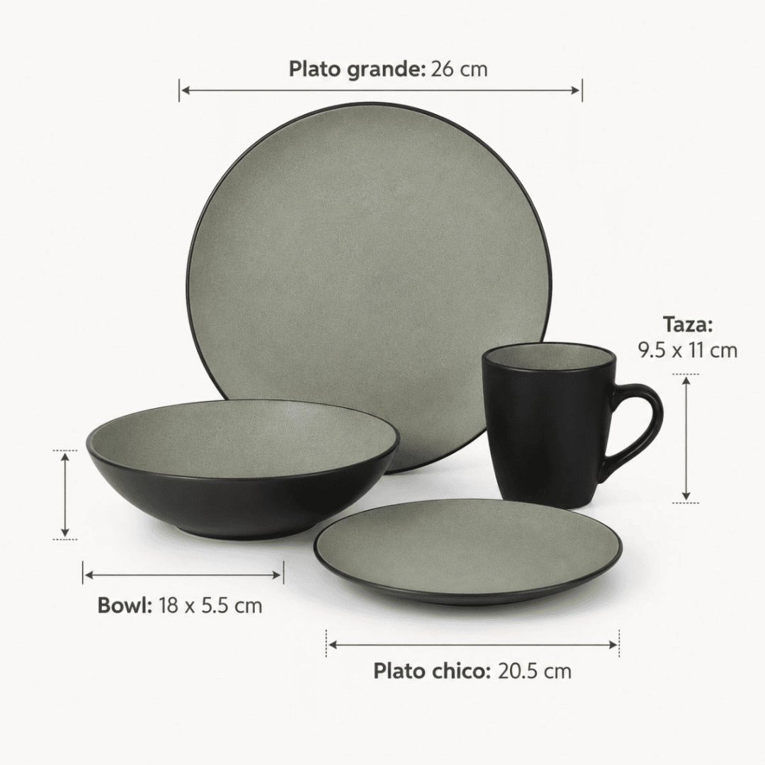 Set de vajilla de ceramica 16pcs Negro y verde - Imagen 3