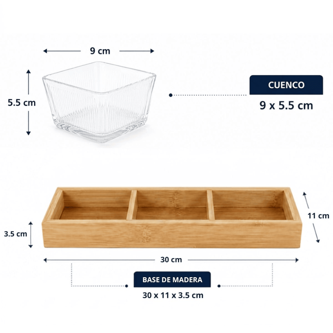 Set de copetineros de vidrio con base de madera - Imagen 3