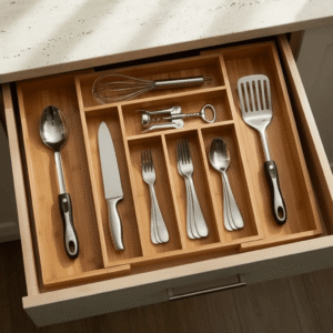 Organizador de cajones y cubiertos bambú extensible