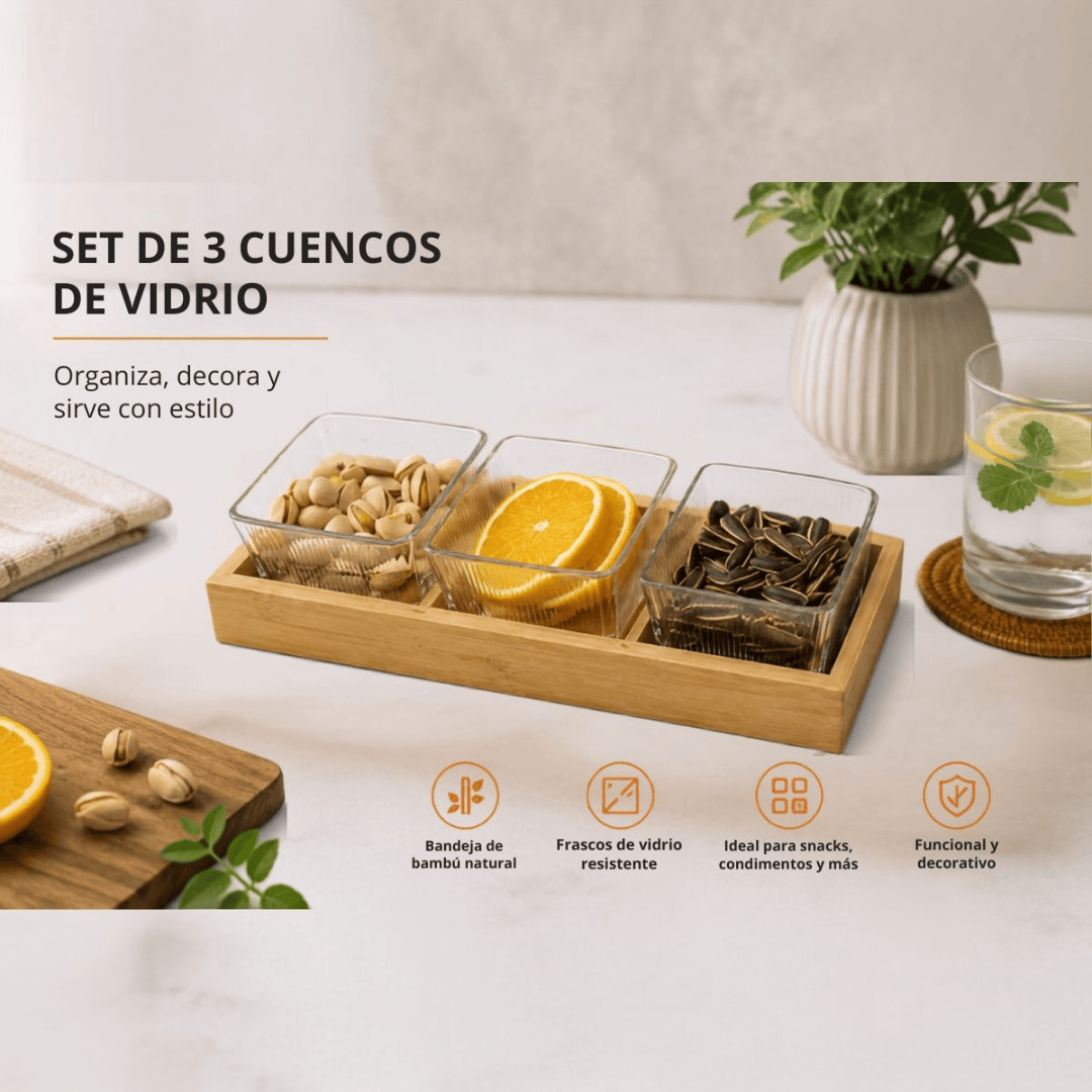 Set de copetineros de vidrio con base de madera - Imagen 2