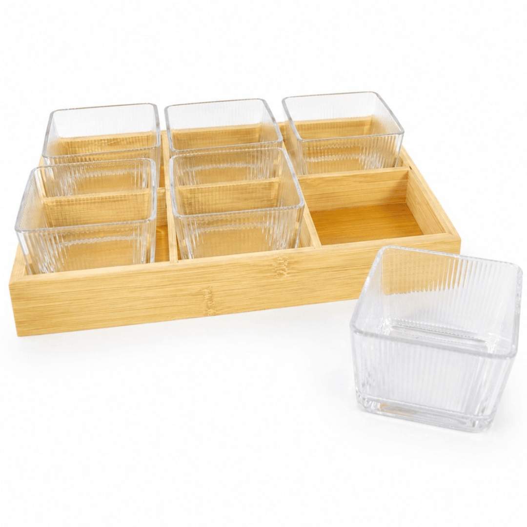 Set de copetineros de vidrio x 6 con base de madera - Imagen 2