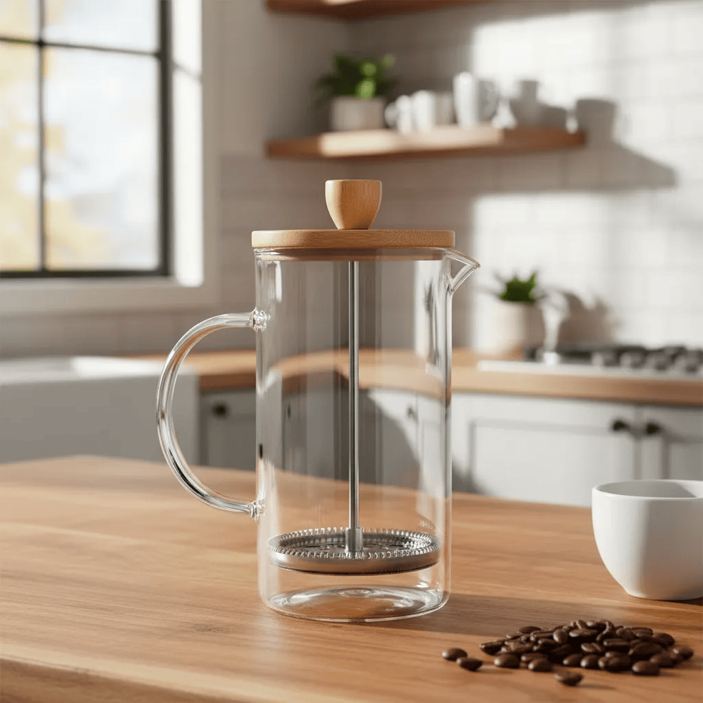 Cafetera Prensa Francesa Vidrio Y Bambú - Imagen 2