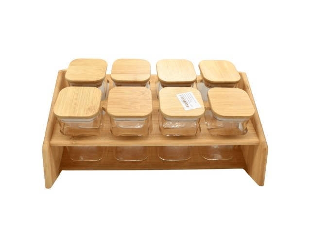 Especiero De Bambú Con Frascos De Vidrio Y Tapa - Imagen 3