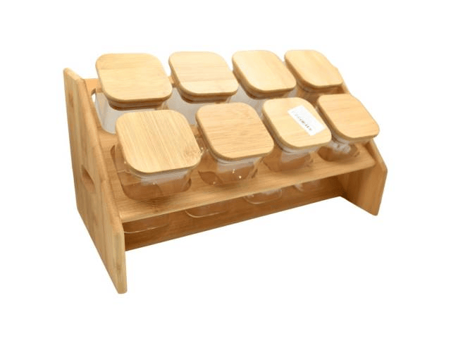 Especiero De Bambú Con Frascos De Vidrio Y Tapa - Imagen 6