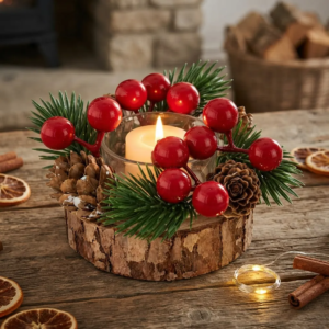 Portavela navideño decorativo madera