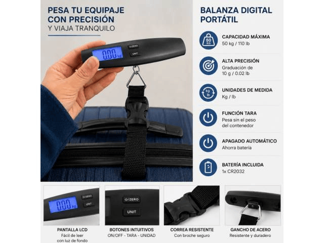 Balanza digital portátil para equipaje – Hasta 50 kg - Imagen 2